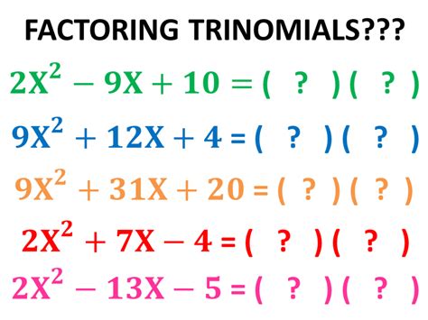 factoring general quadratic trinomials worksheet